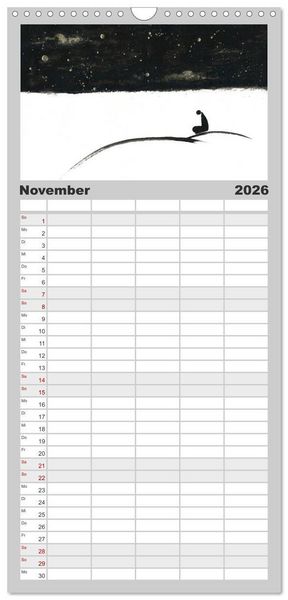 Produktbild: Familienplaner 2026 - Asiatische Tuschmalerei mit 5 Spalten (Wandkalender, 21 x 45 cm) CALVENDO