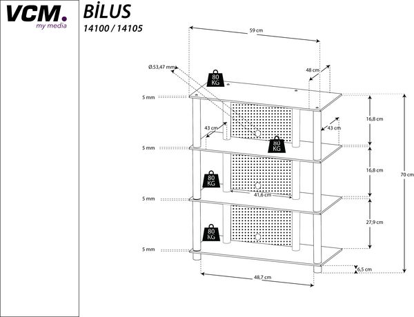 Produktbild: Hifi M&ouml;bel Rack Alu Glas Phono Mediaregal Bilus