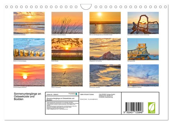Produktbild: Sonnenunterg&auml;nge an Ostseek&uuml;ste und Bodden (Wandkalender 2026 DIN A4 quer), CALVENDO Monatskalender