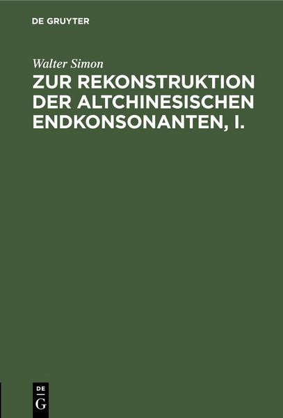 Produktbild: Zur Rekonstruktion der altchinesischen Endkonsonanten, I.