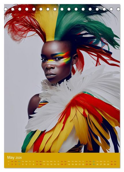 Produktbild: African beauties in a feather style (Desk Calendar 2026 DIN A5 portrait), CALVENDO 12 Month DeskCalendar
