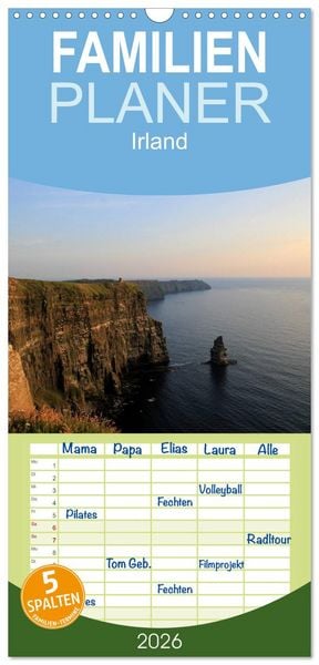 Produktbild: Familienplaner 2026 - Irland mit 5 Spalten (Wandkalender, 21 x 45 cm) CALVENDO
