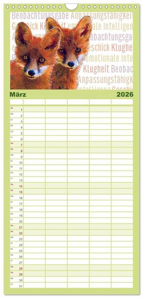Produktbild: Familienplaner 2026 - Mein wildes Krafttier voller Achtsamkeit mit 5 Spalten (Wandkalender, 21 x 45 cm) CALVENDO