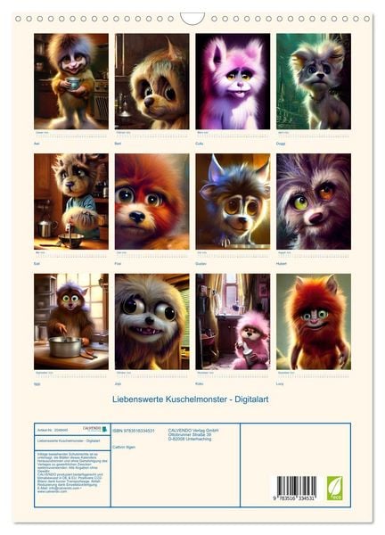 Produktbild: Liebenswerte Kuschelmonster - Digitalart (Wandkalender 2026 DIN A3 hoch), CALVENDO Monatskalender