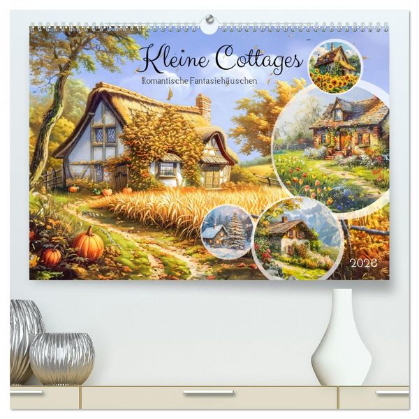 Kleine Cottages - Romantische Fantasiehäuschen (hochwertiger Premium Wandkalender 2026 DIN A2 quer), Kunstdruck in Hochglanz