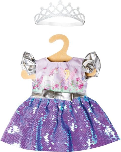 Puppen-Kleid Fee und Einhorn mit Wendepailletten und silberner Krone, Gr. 28-3