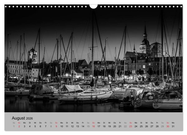 Produktbild: Hansestadt Stralsund bei Nacht (mit GPS-Koordinaten) (Wandkalender 2026 DIN A3 quer), CALVENDO Monatskalender