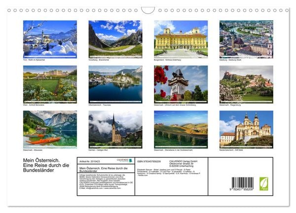 Produktbild: Mein &Ouml;sterreich. Eine Reise durch die Bundesl&auml;nder (Wandkalender 2026 DIN A3 quer), CALVENDO Monatskalender