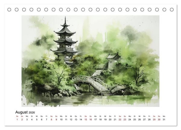Produktbild: Heiwa - Friedliche Aquarelle im japanischen Stil (Tischkalender 2026 DIN A5 quer), CALVENDO Monatskalender