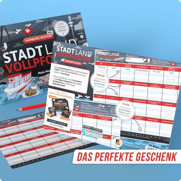 Denkriesen - Stadt Land Vollpfosten® - Hamburg Edition - "moin Moin." - A4