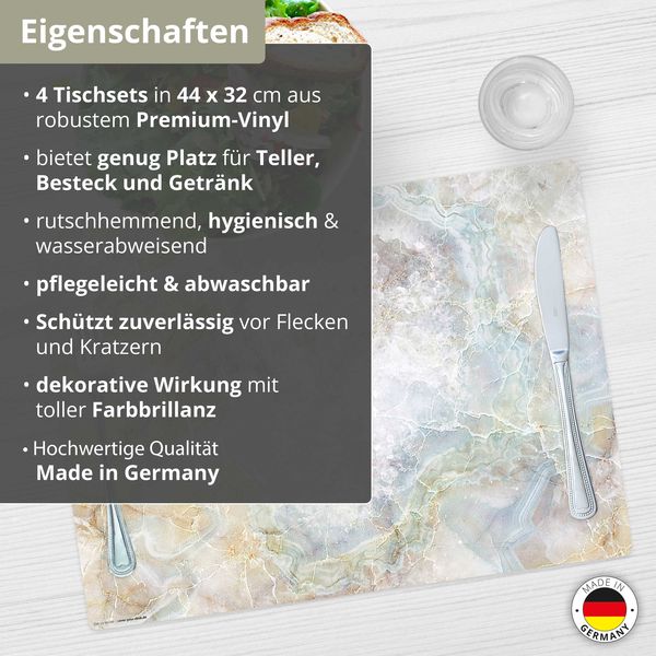 Produktbild: Tischsetmacher Tischsets Marmorplatte in bunten Farben, aus hochwertigem Vinyl (4 St&uuml;ck), 44 x 32 cm