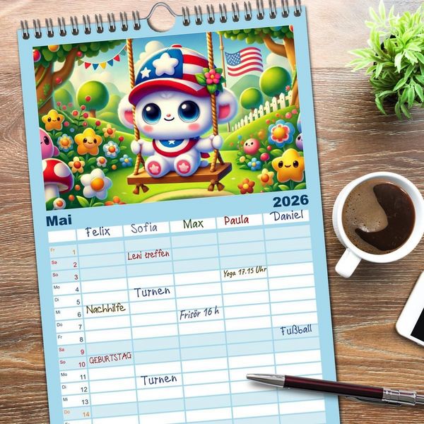 Produktbild: Familienplaner 2026 - Buddy Stars - Abenteuer f&uuml;r Kinder mit 5 Spalten (Wandkalender, 21 x 45 cm) CALVENDO