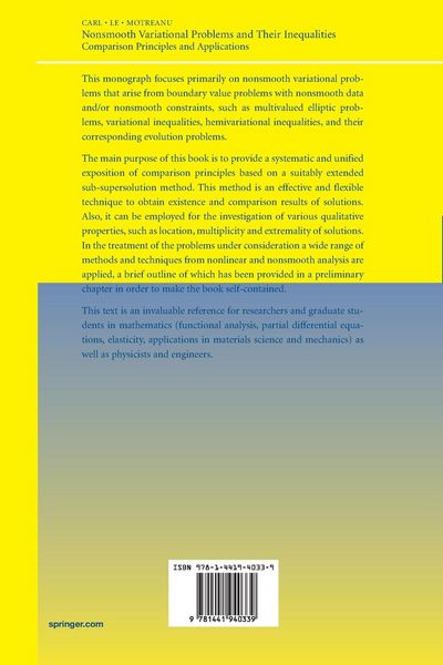 Produktbild: Nonsmooth Variational Problems and Their Inequalities