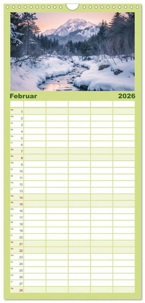 Produktbild: Familienplaner 2026 - Im Reich der Berge mit 5 Spalten (Wandkalender, 21 x 45 cm) CALVENDO