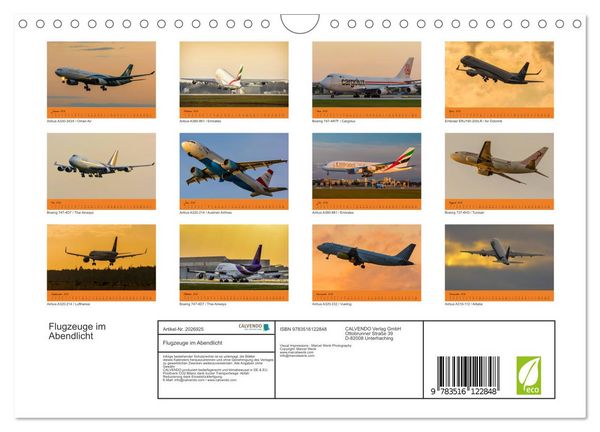 Produktbild: Flugzeuge im Abendlicht (Wandkalender 2026 DIN A4 quer), CALVENDO Monatskalender