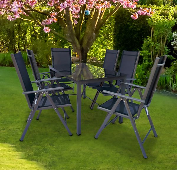 Produktbild: 7 tlg. Alu Gartenset Sitzgruppe Tisch St&uuml;hle 140SW