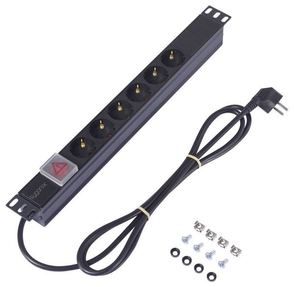 Produktbild: Sygonix SY-6736978 Steckdosenleiste 19 Zoll 6fach Schwarz Schutzkontakt 1St.