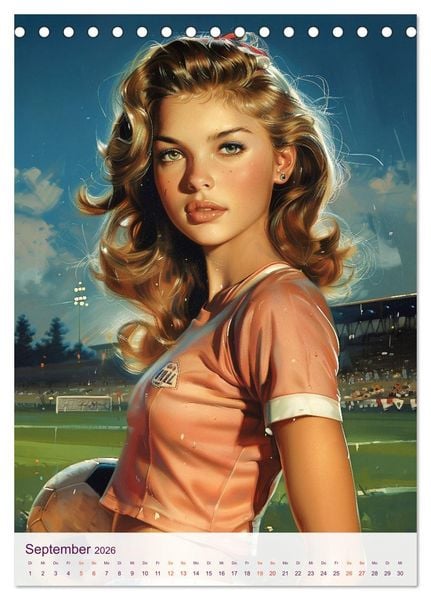 Produktbild: Frauenfu&szlig;ball - Old School Poster Style (Tischkalender 2026 DIN A5 hoch), CALVENDO Monatskalender
