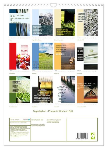 Produktbild: Tagesfarben - Poesie in Wort und Bild (Wandkalender 2026 DIN A3 hoch), CALVENDO Monatskalender