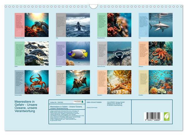 Produktbild: Meerestiere in Gefahr - Unsere Ozeane, unsere Verantwortung (Wandkalender 2026 DIN A3 quer), CALVENDO Monatskalender