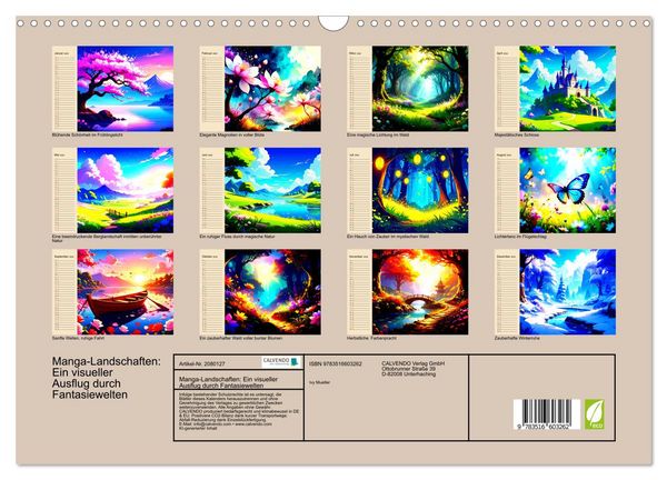 Produktbild: Manga-Landschaften: Ein visueller Ausflug durch Fantasiewelten (Wandkalender 2026 DIN A3 quer), CALVENDO Monatskalender