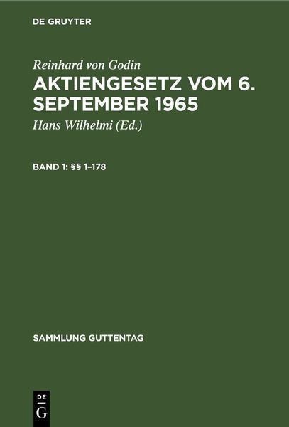 Produktbild: Reinhard von Godin: Aktiengesetz vom 6. September 1965 / &sect;&sect; 1&ndash;178