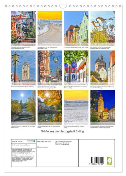 Produktbild: Gr&uuml;&szlig;e aus der Herzogstadt Erding (Wandkalender 2026 DIN A3 hoch), CALVENDO Monatskalender