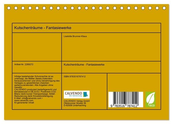 Produktbild: Kutschentr&auml;ume - Fantasiewerke (Tischkalender 2027 DIN A5 quer), CALVENDO Monatskalender