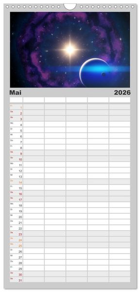 Produktbild: Familienplaner 2026 - Intergalaktische Reise zu fernen Welten mit 5 Spalten (Wandkalender, 21 x 45 cm) CALVENDO
