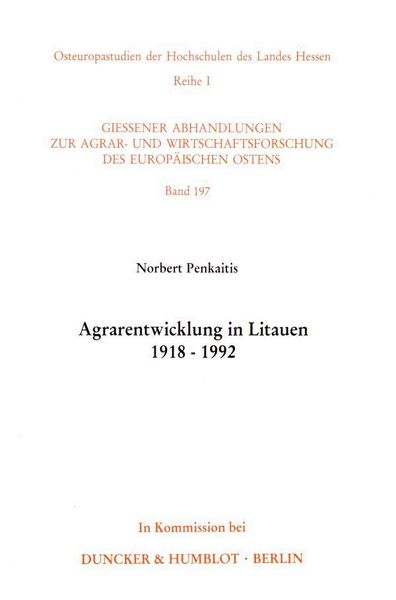 Produktbild: Agrarentwicklung in Litauen 1918 - 1992.