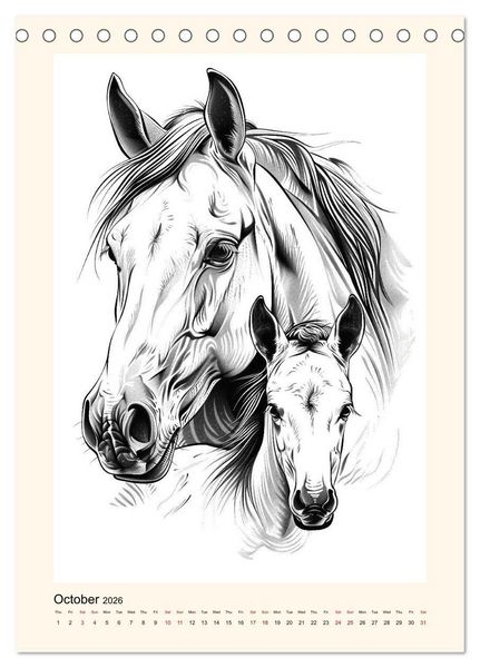 Produktbild: Sketchy Power Horses (Desk Calendar 2026 DIN A5 portrait), CALVENDO 12 Month DeskCalendar