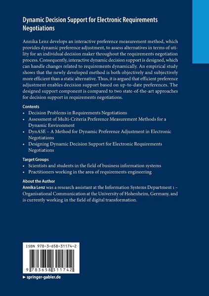 Produktbild: Dynamic Decision Support for Electronic Requirements Negotiations