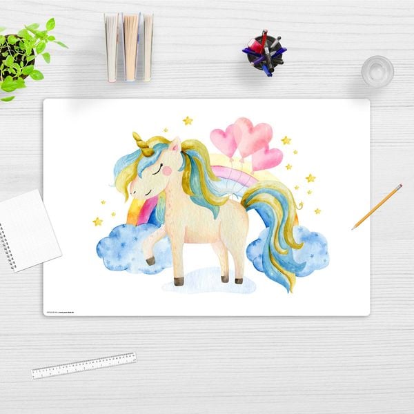 Produktbild: Cover-your-desk Schreibtischunterlage f&uuml;r Kinder und Erwachsene Einhorn in den Wolken, aus hochwertigem Vinyl , 60 x 40 cm