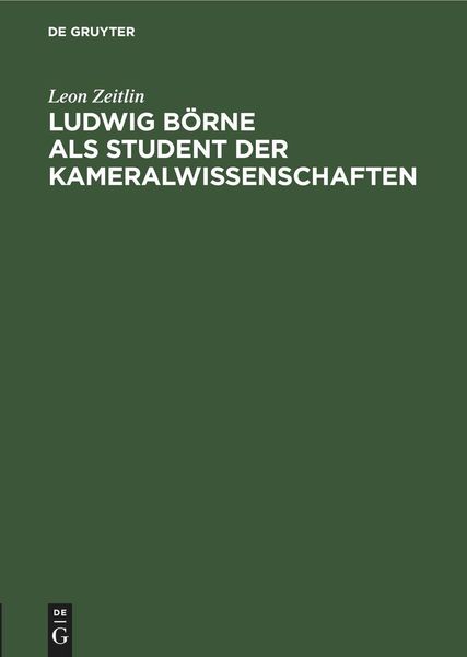 Produktbild: Ludwig B&ouml;rne als Student der Kameralwissenschaften