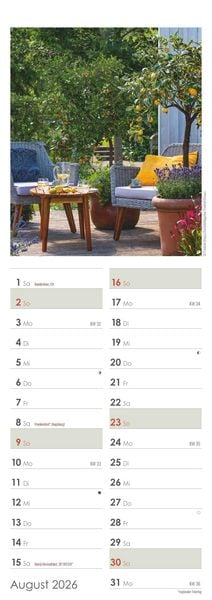 Produktbild: Gartenzauber 2026 - Streifenkalender 15x42 cm - mit viel Platz für Eintragungen - Gärten - Bildkalender - Wandplaner - Gartenkalender