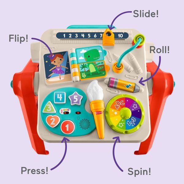 Produktbild: Fisher-Price 4-in-1 Spieltisch und Staffelei, Babys und Kleinkinder, elektronisches Lernspielzeug, mehrsprachige Version