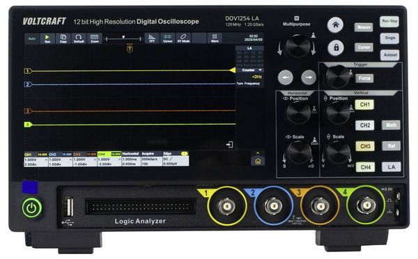 Produktbild: VOLTCRAFT DOV1254 LA Digital-Oszilloskop 125 MHz 4-Kanal 1.25 GSa/s 100 Mpts 12 Bit Digital-Speicher (DSO), Logic-Analyser 1 St.