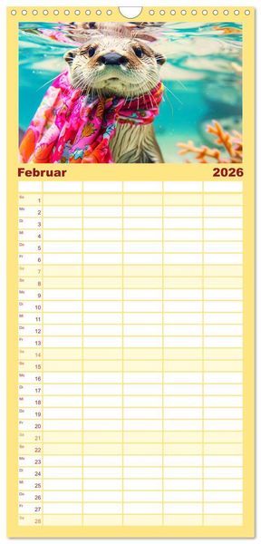 Produktbild: Familienplaner 2026 - Modische Welle im Fischotter-Land. Charme und Stil mit 5 Spalten (Wandkalender, 21 x 45 cm) CALVENDO