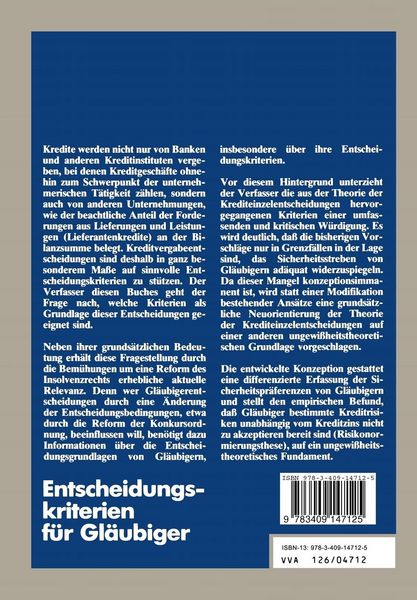Produktbild: Entscheidungskriterien f&uuml;r Gl&auml;ubiger