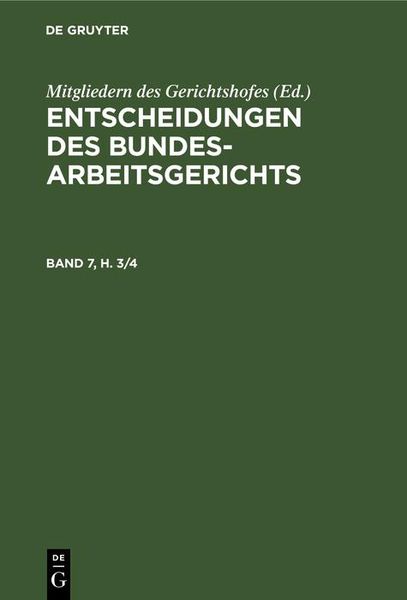 Produktbild: Entscheidungen des Bundesarbeitsgerichts. Band 7, Heft 3