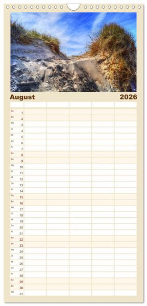 Produktbild: Familienplaner 2026 - Nordsee-D&uuml;nen mit 5 Spalten (Wandkalender, 21 x 45 cm) CALVENDO