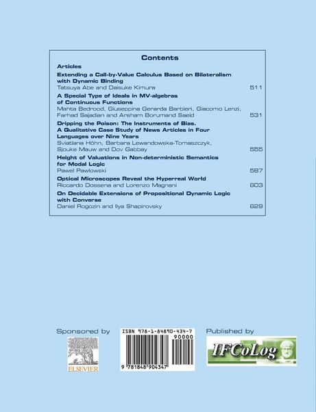 Produktbild: Journal of Applied Logics. IfCoLog Journal of Logics and their Applications. Volume 10, number 4, July 2023