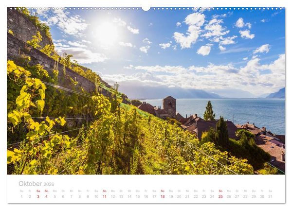 Produktbild: GENFER SEE Das Schweizer Ufer (hochwertiger Premium Wandkalender 2026 DIN A2 quer), Kunstdruck in Hochglanz