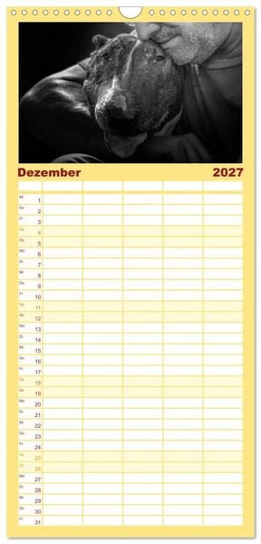 Produktbild: Familienplaner 2027 - Bullterrier mit 5 Spalten (Wandkalender, 21 x 45 cm) CALVENDO