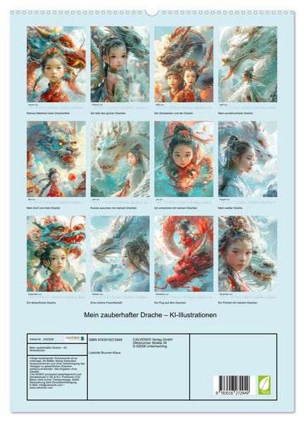 Produktbild: Mein zauberhafter Drache &ndash; KI-Illustrationen (hochwertiger Premium Wandkalender 2026 DIN A2 hoch), Kunstdruck in Hochglanz
