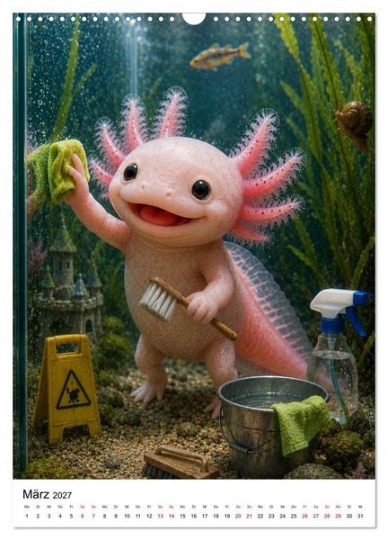 Produktbild: Axolotl durchs ganze Jahr (Wandkalender 2027 DIN A3 hoch), CALVENDO Monatskalender