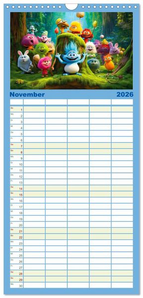 Produktbild: Familienplaner 2026 - Die bunte Welt der Trolle mit 5 Spalten (Wandkalender, 21 x 45 cm) CALVENDO