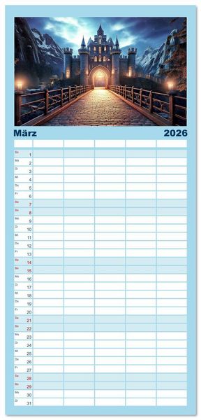 Produktbild: Familienplaner 2026 - Romantische Ritterburgen mit 5 Spalten (Wandkalender, 21 x 45 cm) CALVENDO