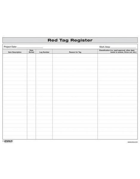 Produktbild: 5S Red Tag Register Form