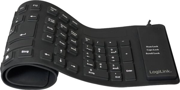 LogiLink ID0019A USB Tastatur Deutsch, QWERTZ Schwarz Faltbar, Spritzwassergeschützt, Staubgeschützt
